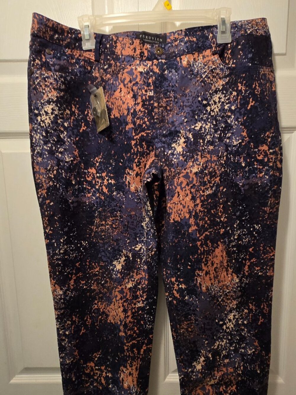 PERUVIAN CONNECTION Women's Stretch Indigo Atelier Abstract Print Pants - Sze 14